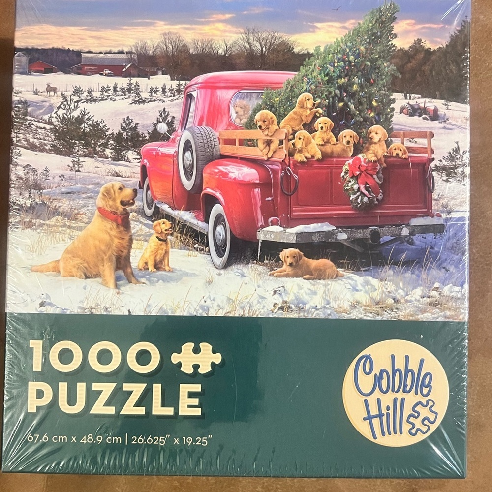 Cobble Hill 1000-Piece Truck & Puppies Holiday Puzzle - Red, Green NEW sealed